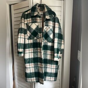 Abercrombie & Fitch Green and Cream Plaid Utility Jacket